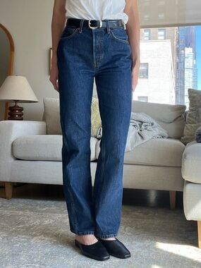 Re/Done Women's Straight Leg Jeans in Dark Blue Wash